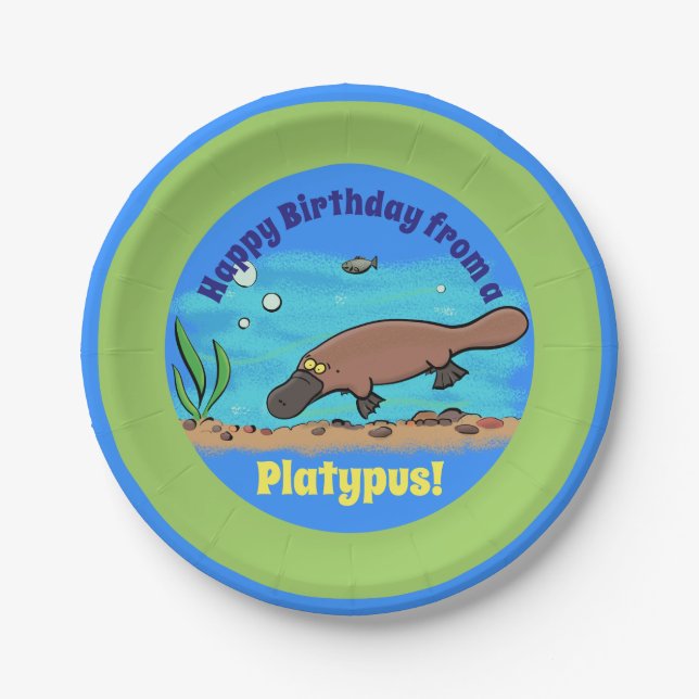 Cute platypus underwater cartoon paper plate (Front)