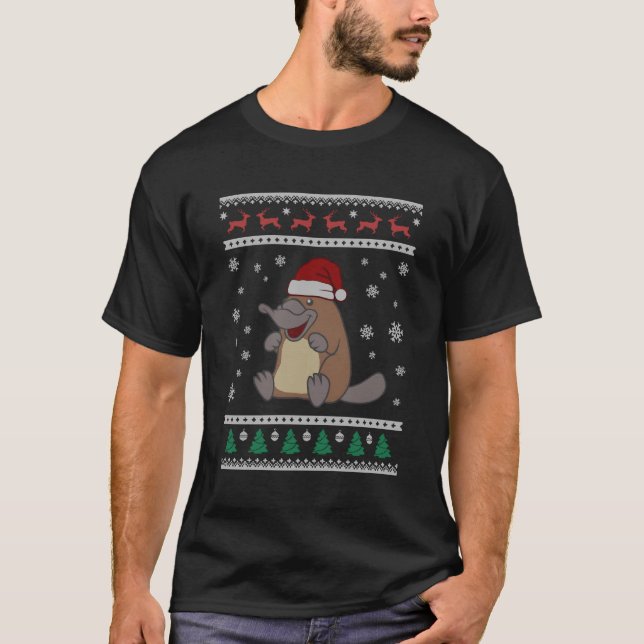 Cute Platypus Xmas Ugly Christmas T-Shirt (Front)