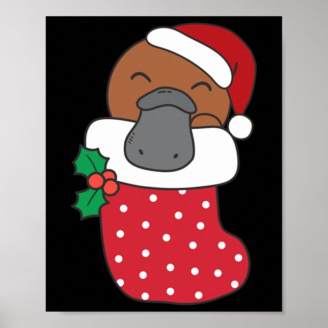 Cute Platypuses In Christmas Stockings For Christm Poster (Front)