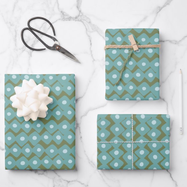 Cute Playful Abstract Geometric Shapes Teal Green Wrapping Paper Sheet (Front)