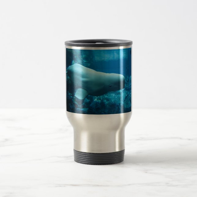 Cute Playful Beluga Whale In Aquarium At Georgia Travel Mug (Center)