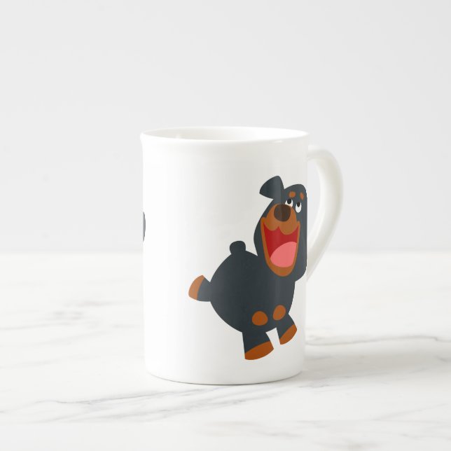 Cute Playful Cartoon Baby Rottweiler Bone China Mug (Front Right)