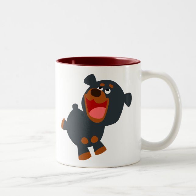Cute Playful Cartoon Baby Rottweiler Two-Tone Coffee Mug (Right)