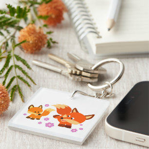 Cute Playful Cartoon Foxes Acrylic Keychain