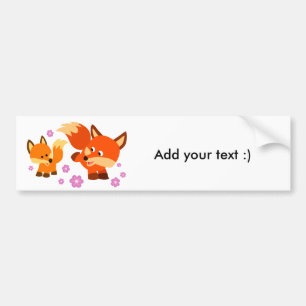 Cute Playful Cartoon Foxes Bumper Sticker