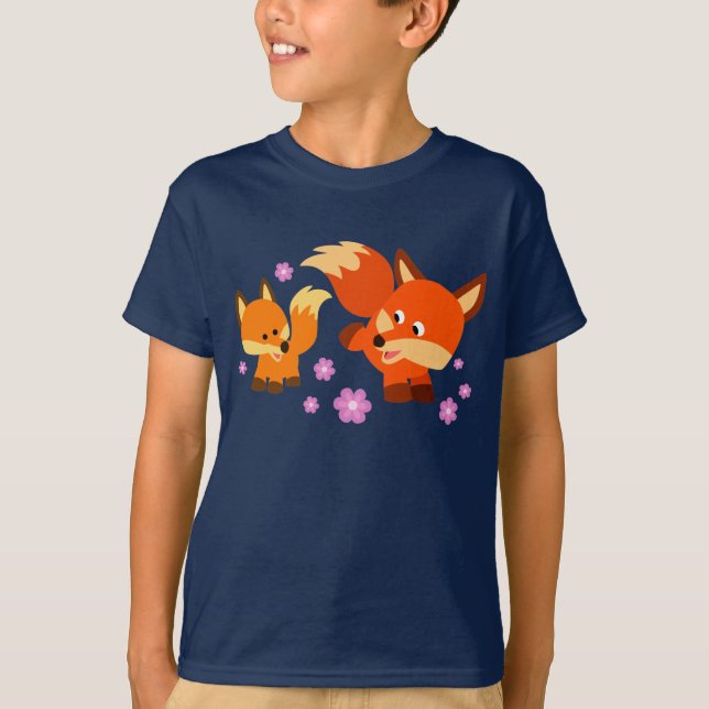 Cute Playful Cartoon Foxes Children T-Shirt (Front)