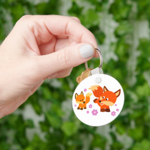 Cute Playful Cartoon Foxes Keychain