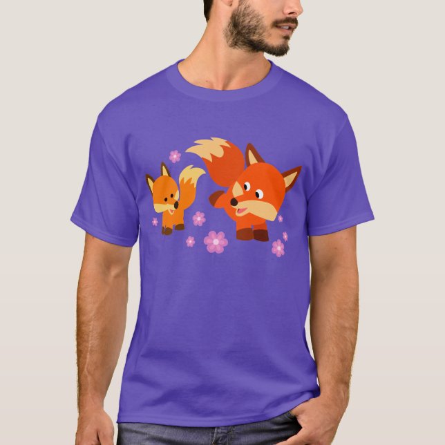 Cute Playful Cartoon Foxes T-Shirt (Front)