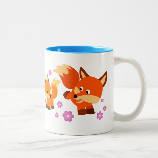 Cute Playful Cartoon Foxes Two-Tone Coffee Mug (Right)