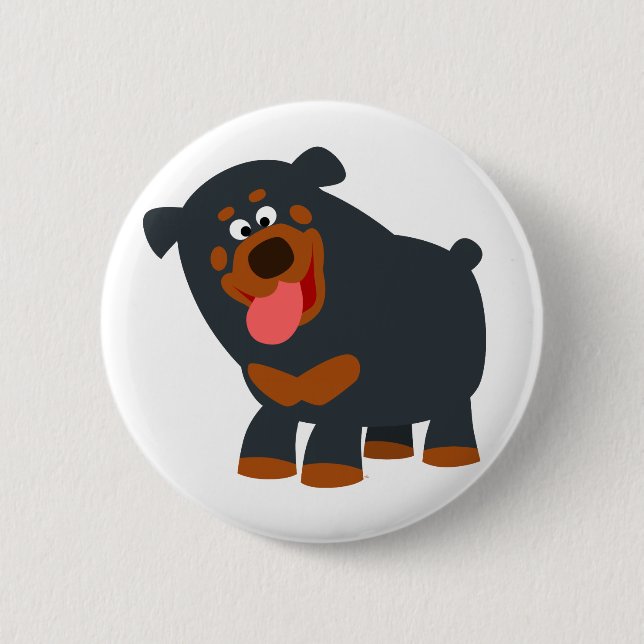 Cute Playful Cartoon Rottweiler Button Badge (Front)