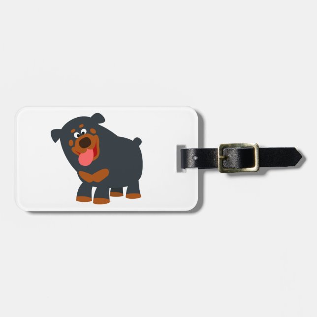 Cute Playful Cartoon Rottweiler Luggage Tag (Front Horizontal)