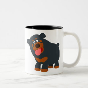 Cute Playful Cartoon Rottweiler Two-Tone Coffee Mug