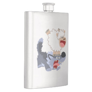 Cute Playful Cartoon Sheep and Wolf Classic Flask