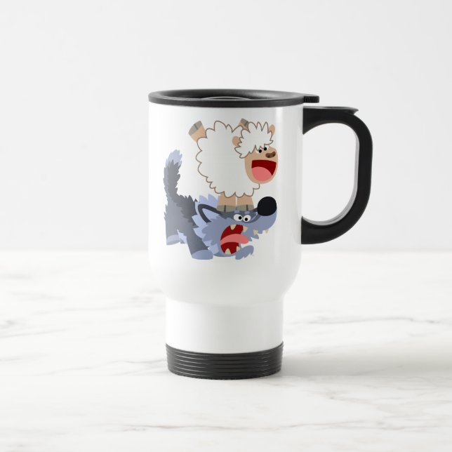 Cute Playful Cartoon Sheep and Wolf Commuter Mug (Right)