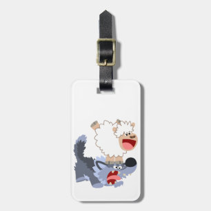 Cute Playful Cartoon Sheep and Wolf Luggage Tag