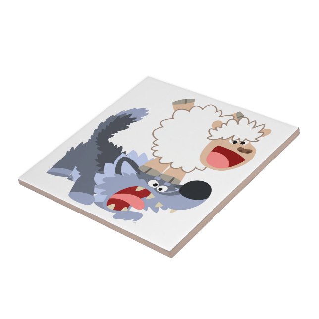 Cute Playful Cartoon Sheep and Wolf Tile (Side)