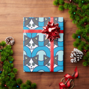 Cute Playful Cat Circle Pattern Wrapping Paper