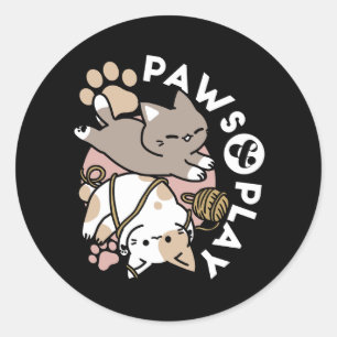 Cute Playful Cats Design – Fun Paws and Play Art Classic Round Sticker