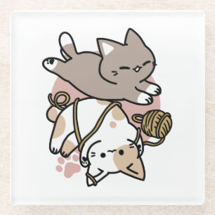Cute Playful Cats Design – Fun Paws and Play Art Glass Coaster
