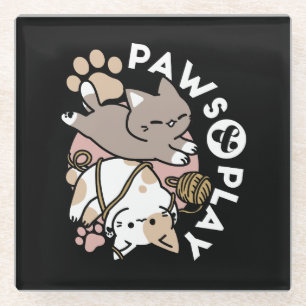 Cute Playful Cats Design – Fun Paws and Play Art Glass Coaster