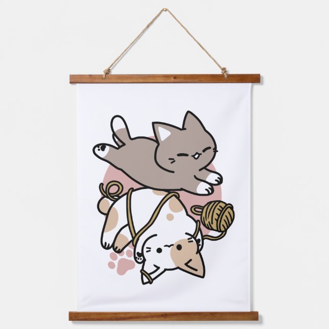 Cute Playful Cats Design – Fun Paws and Play Art Hanging Tapestry (Front)