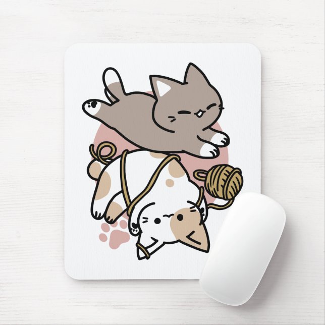 Cute Playful Cats Design – Fun Paws and Play Art Mouse Mat (With Mouse)