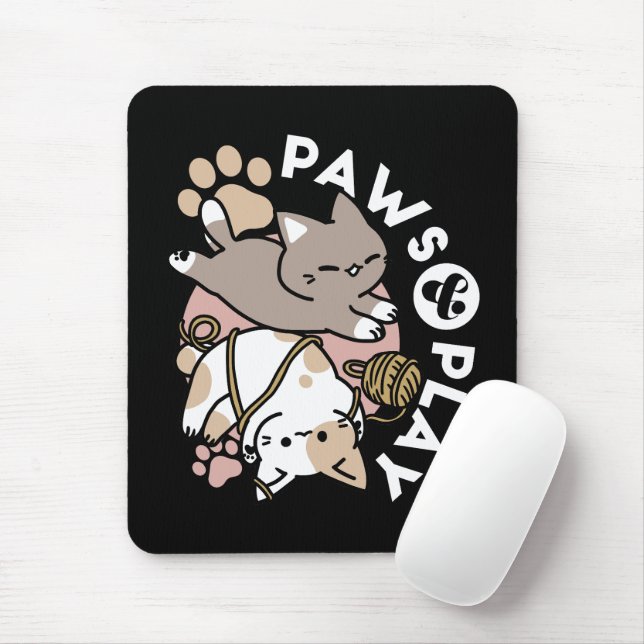 Cute Playful Cats Design – Fun Paws and Play Art Mouse Mat (With Mouse)