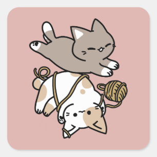 Cute Playful Cats Design – Fun Paws and Play Art Square Sticker