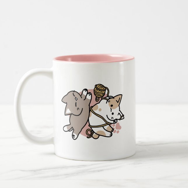 Cute Playful Cats Design – Fun Paws and Play Art Two-Tone Coffee Mug (Left)