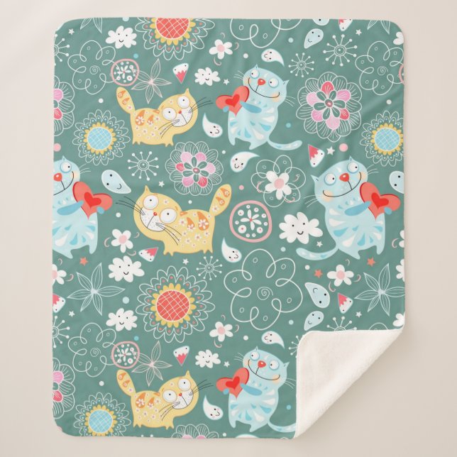 Cute Playful Cats Sherpa Blanket (Front)