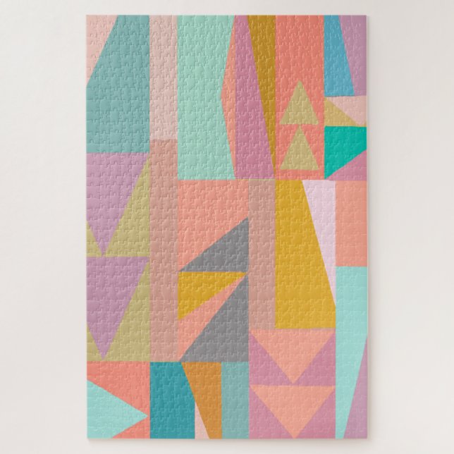 Cute Playful Color Modern Geometric Shapes Pattern Jigsaw Puzzle (Vertical)