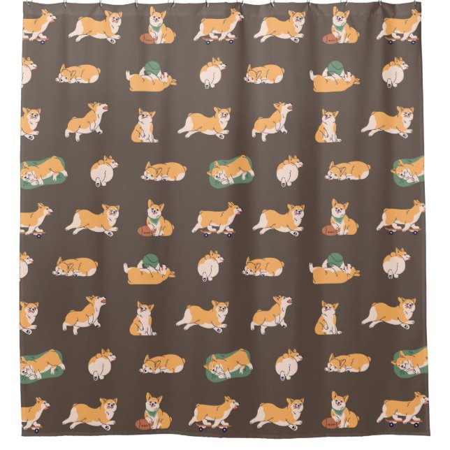 Cute Playful Corgi Shower Curtain (Front)