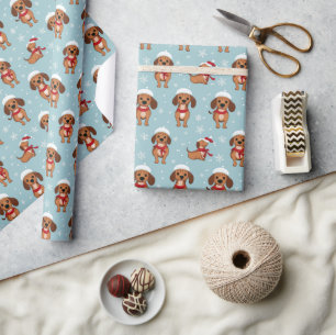 Cute Playful Dog and Snowflakes Christmas Wrapping Paper