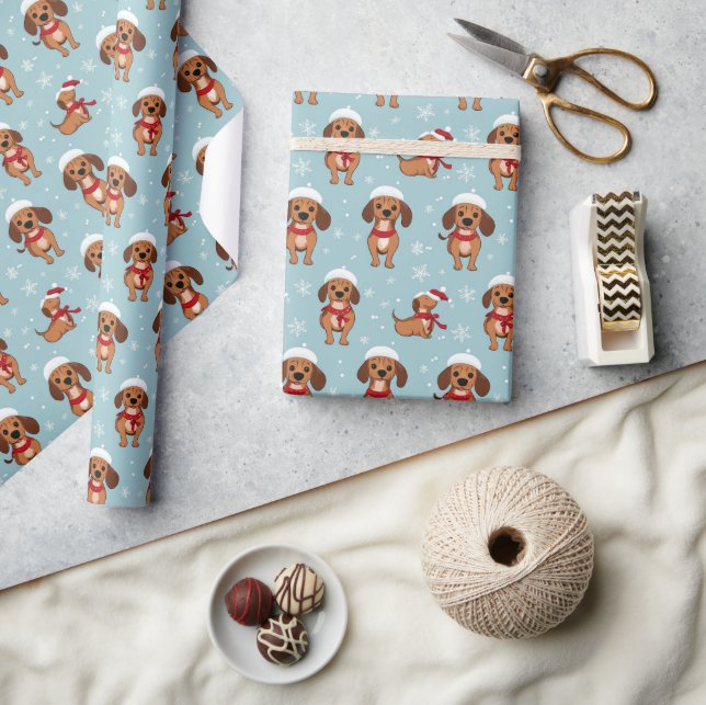 Cute Playful Dog and Snowflakes Christmas Wrapping Paper (Crafts)