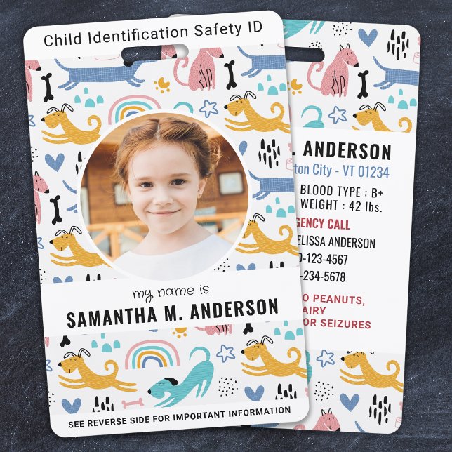 Cute Playful Dogs Custom Photo Emergency Child ID  ID Badge (Creator Uploaded)