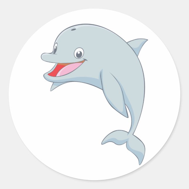 Cute Playful Dolphin Cartoon Classic Round Sticker (Front)