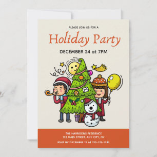 Cute Playful Hand Drawn Holiday Party Christmas Invitation