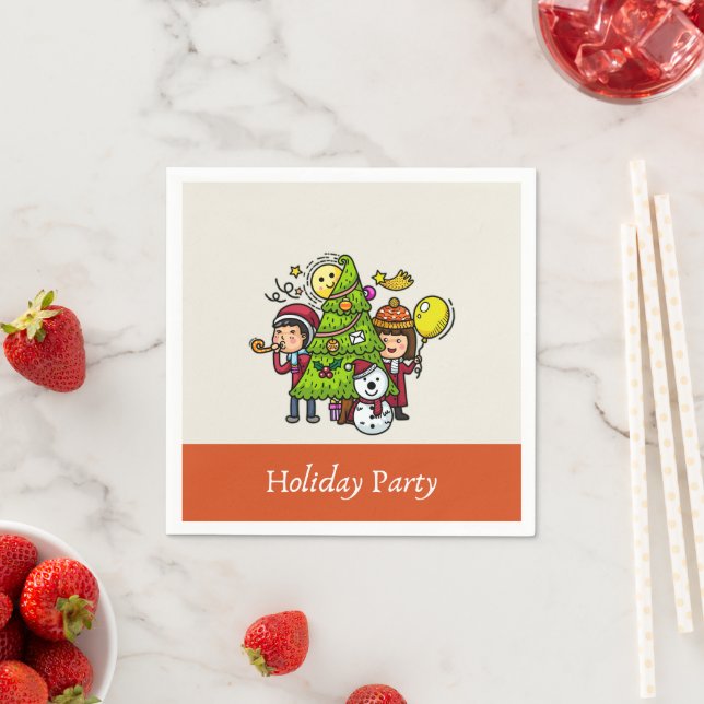 Cute Playful Hand Drawn Holiday Party Christmas  Napkin (Insitu)