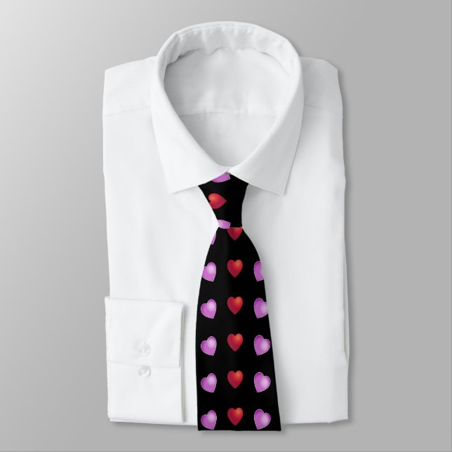 Cute Playful Hearts on BLACK Tie (Tied)