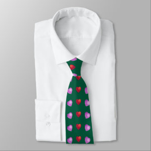 Cute Playful Hearts on DARK GREEN Tie