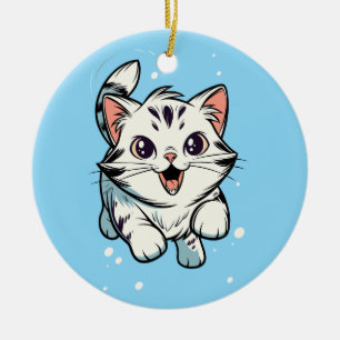 Cute Playful Kitten Cartoon Art Ceramic Tree Decoration