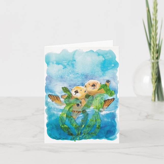 Cute, Playful Otters BLANK Greeting Card (Front)