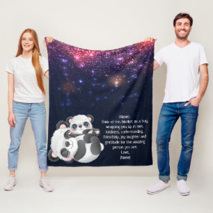 Cute Playful Pandas Blanket for Kids Custom Letter