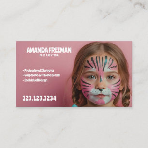 Cute Playful Pink and Black Girly Face Painter Business Card