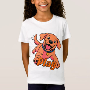 Cute Playful Puppy Cartoon Art with Play Typograph T-Shirt