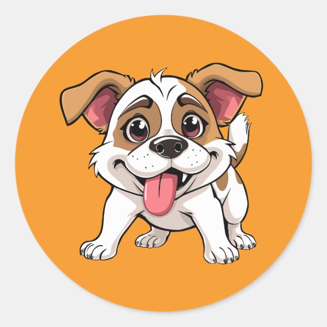 Cute Playful Puppy Cartoon Classic Round Sticker (Front)