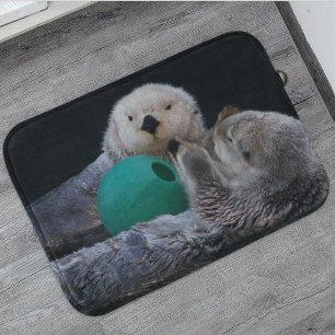 Cute Playful Sea Otters Bath Mat