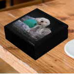 Cute Playful Sea Otters Gift Box<br><div class="desc">Store trinkets,  jewellery and other small keepsakes in this wooden gift box with ceramic tile that features a photo image of a pair of cute Sea Otters playing with a ball toy. Select your gift box size and colour.</div>
