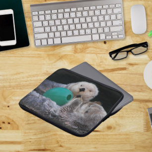 Cute Playful Sea Otters Laptop Sleeve