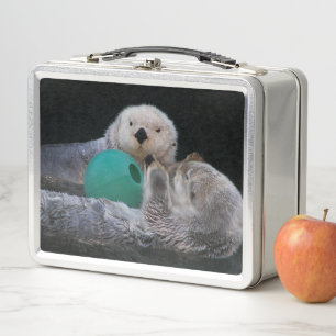 Cute Playful Sea Otters Metal Lunch Box
